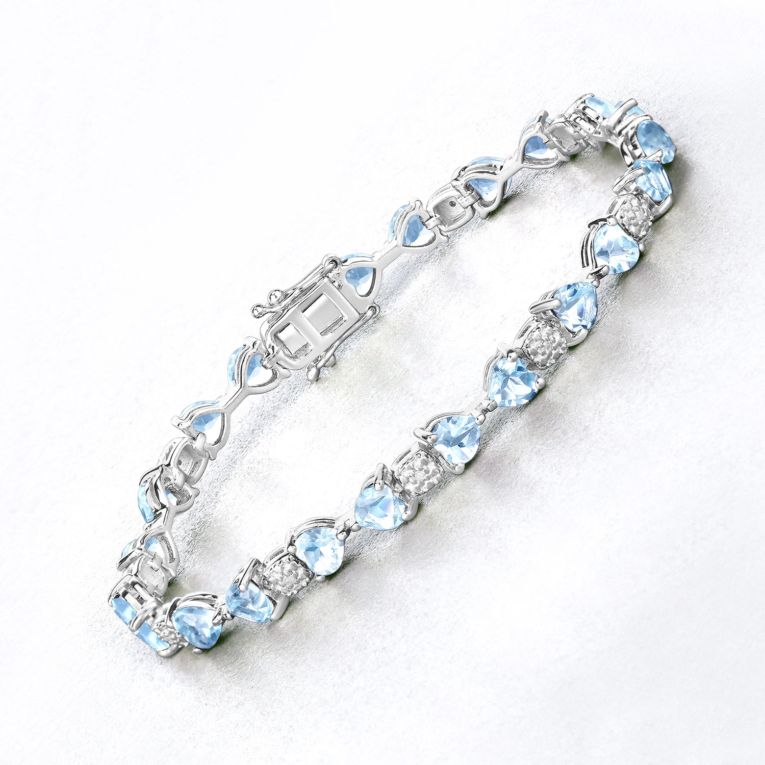 11.10 Carat Genuine Blue Topaz and White Diamond .925 Sterling Silver Bracelet