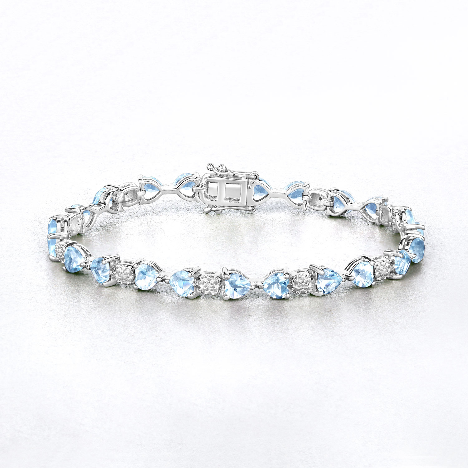 11.10 Carat Genuine Blue Topaz and White Diamond .925 Sterling Silver Bracelet