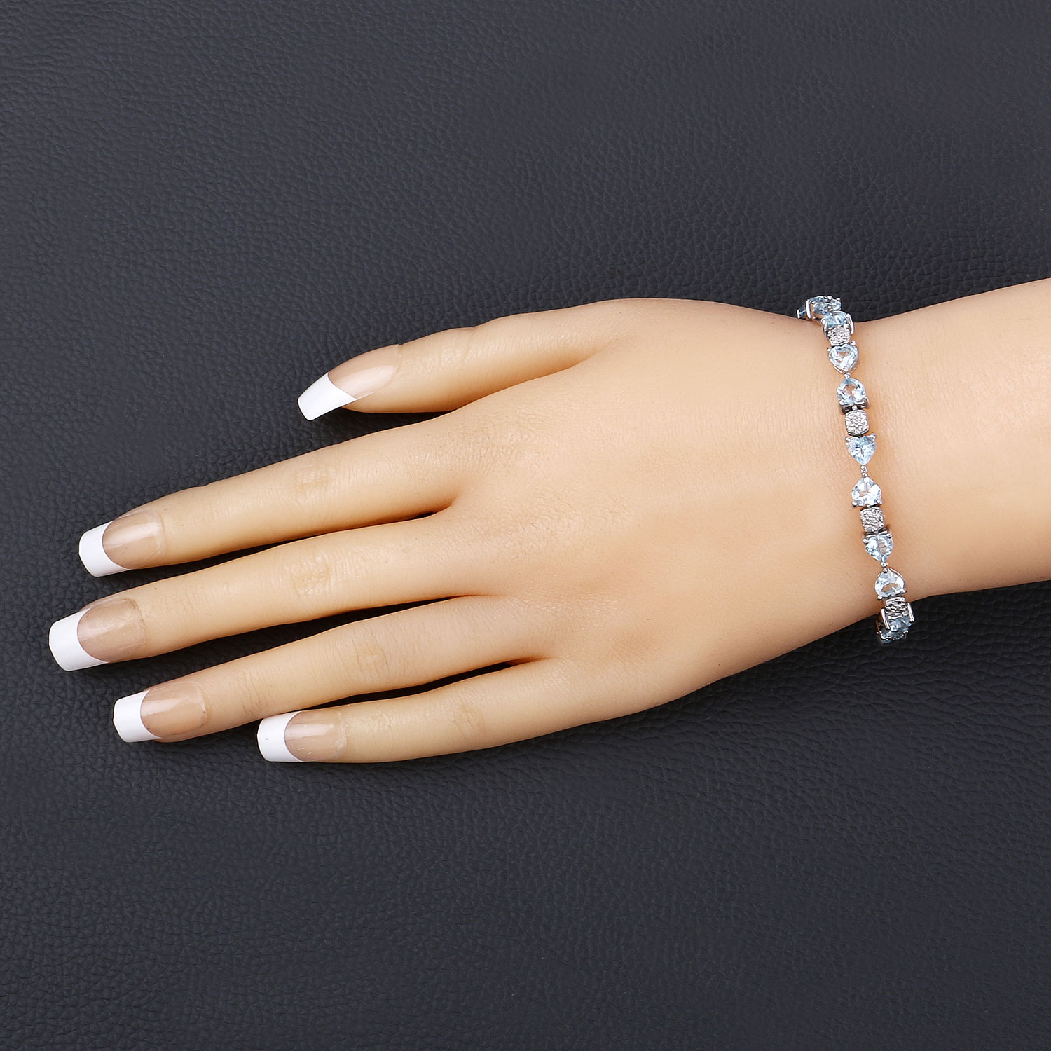 11.10 Carat Genuine Blue Topaz and White Diamond .925 Sterling Silver Bracelet