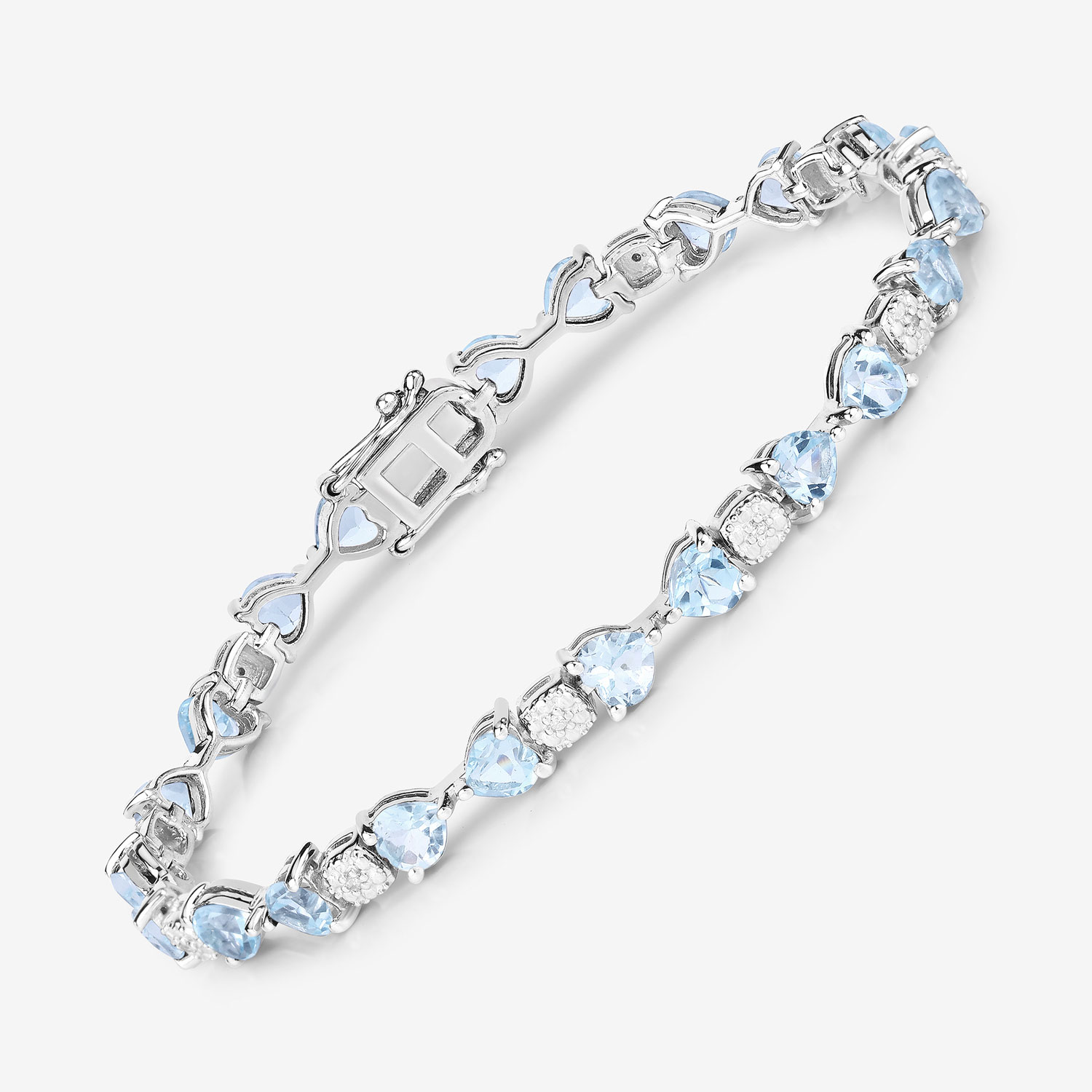 11.10 Carat Genuine Blue Topaz and White Diamond .925 Sterling Silver Bracelet