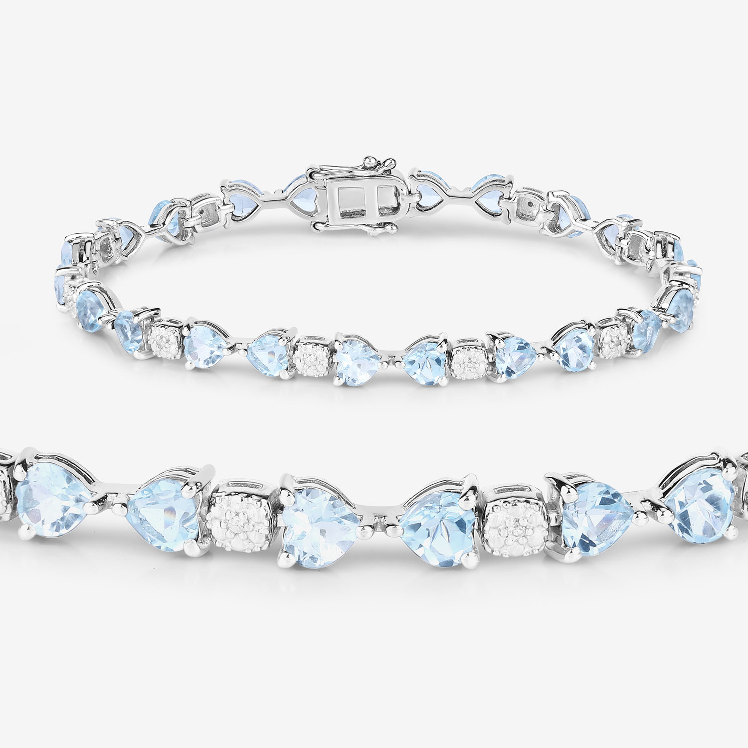 11.10 Carat Genuine Blue Topaz and White Diamond .925 Sterling Silver Bracelet