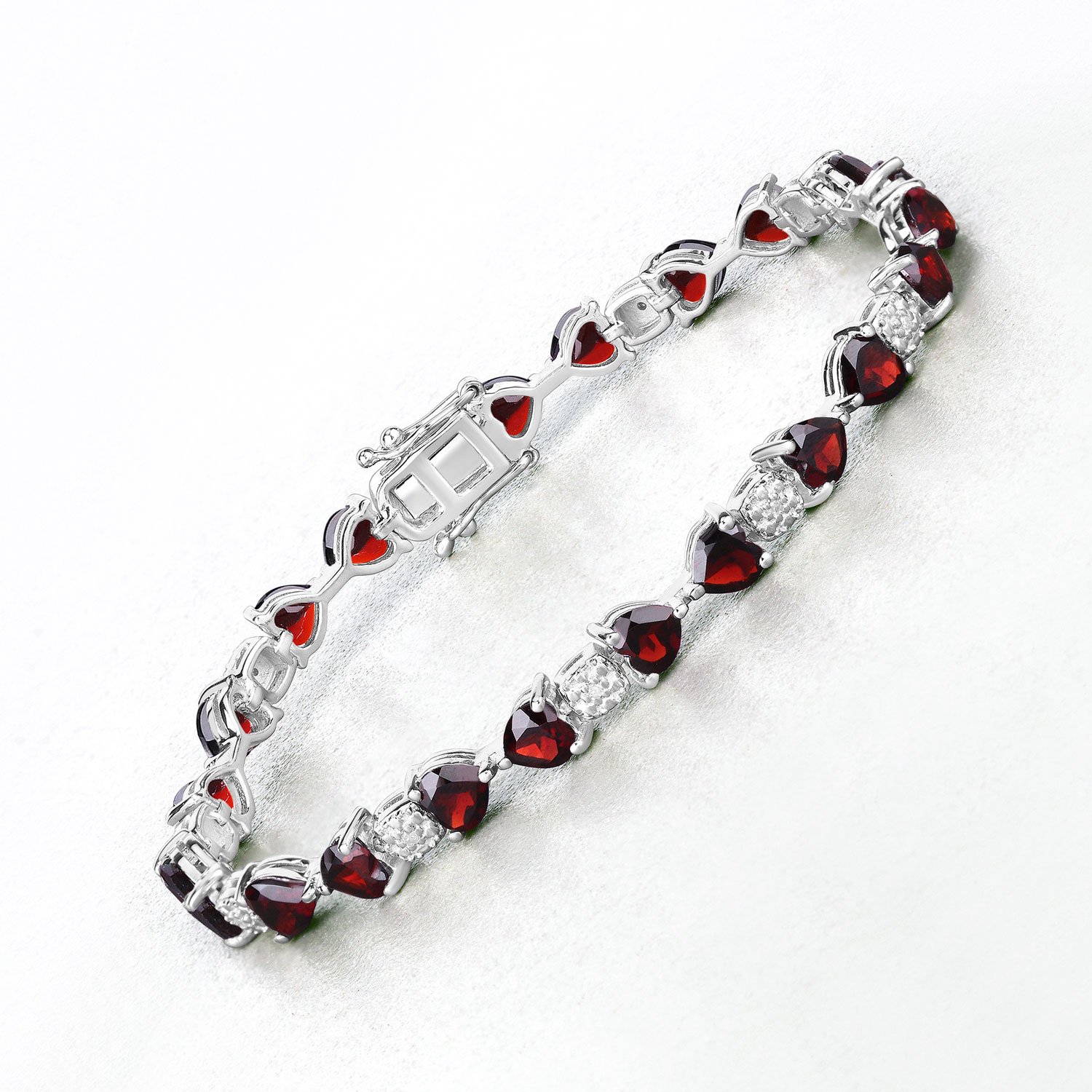 11.10 Carat Genuine Garnet and White Diamond .925 Sterling Silver Bracelet