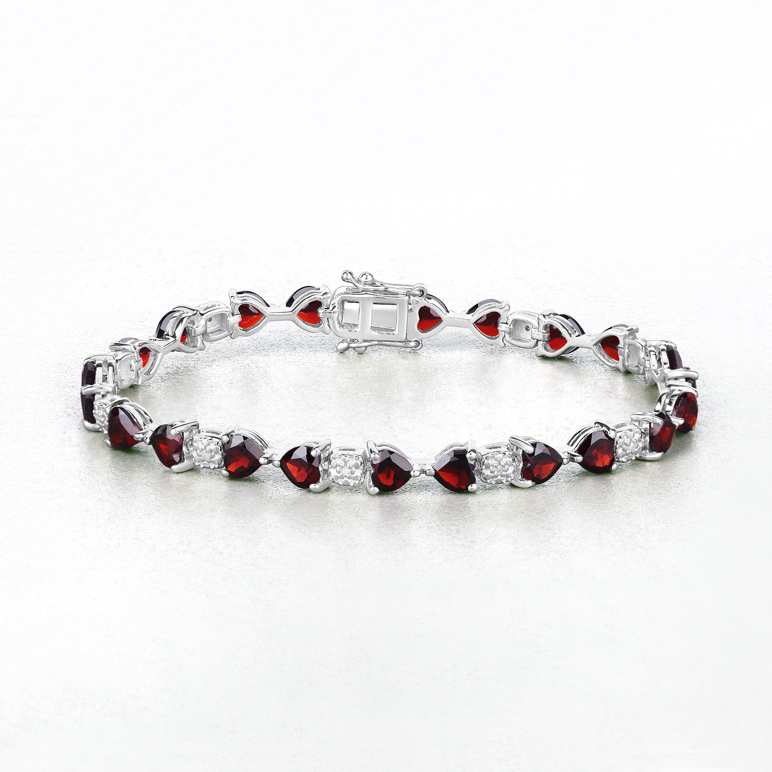 11.10 Carat Genuine Garnet and White Diamond .925 Sterling Silver Bracelet