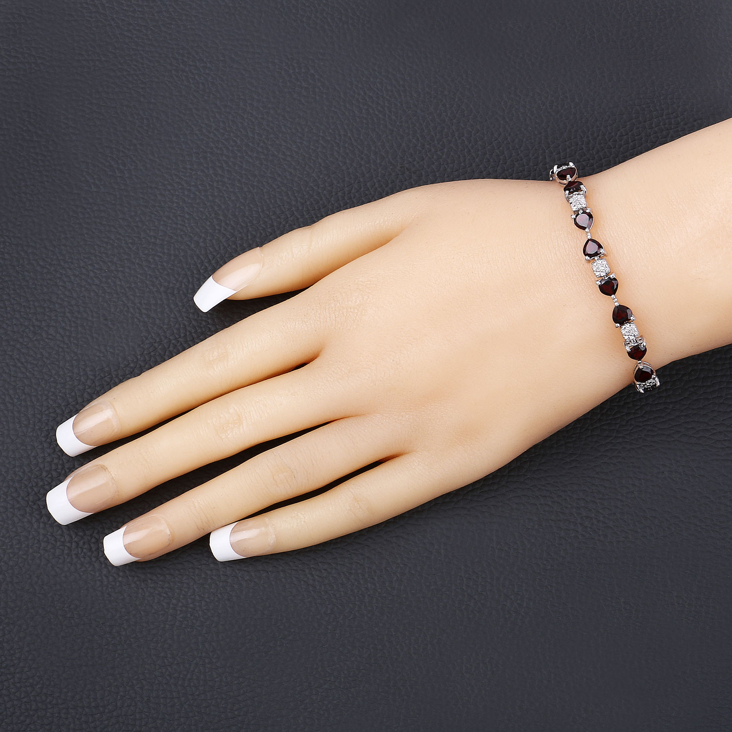 11.10 Carat Genuine Garnet and White Diamond .925 Sterling Silver Bracelet