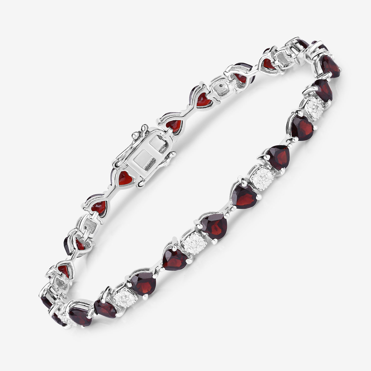 11.10 Carat Genuine Garnet and White Diamond .925 Sterling Silver Bracelet
