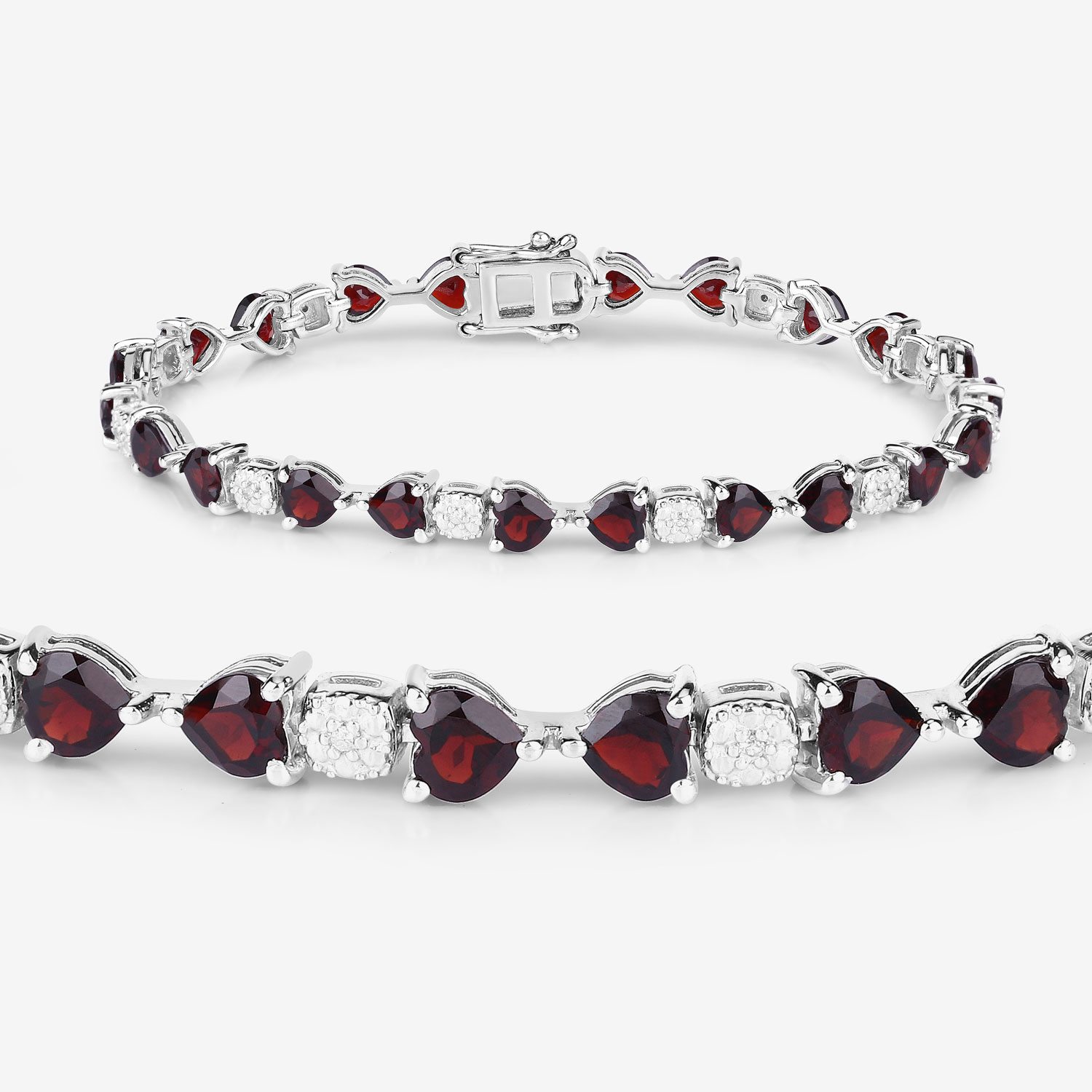 11.10 Carat Genuine Garnet and White Diamond .925 Sterling Silver Bracelet