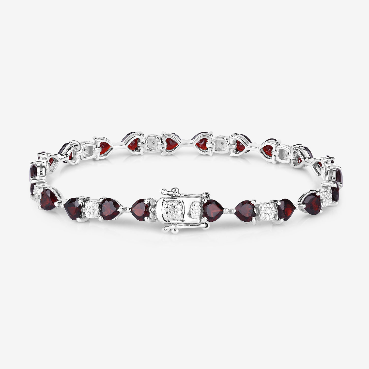11.10 Carat Genuine Garnet and White Diamond .925 Sterling Silver Bracelet