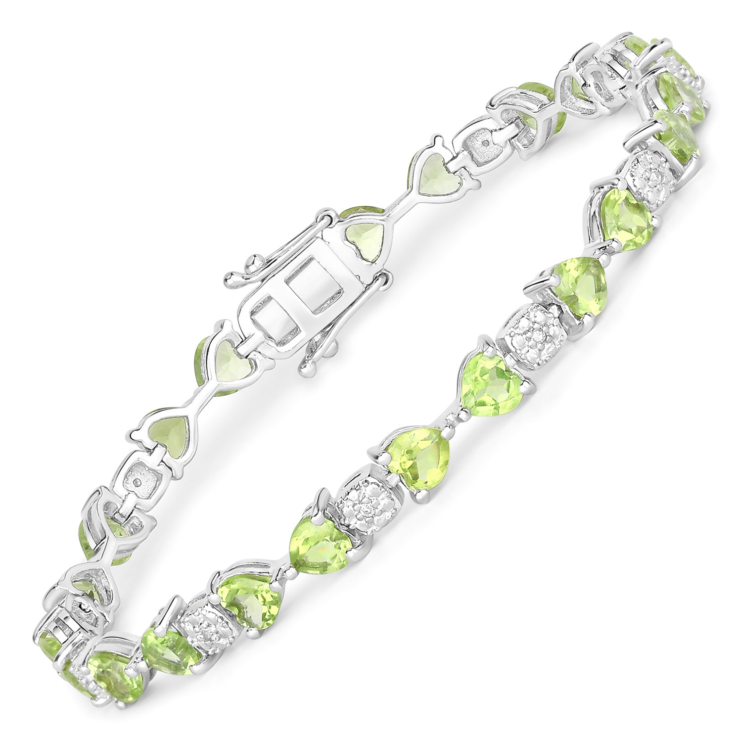 9.78 Carat Genuine Peridot and White Diamond .925 Sterling Silver Bracelet