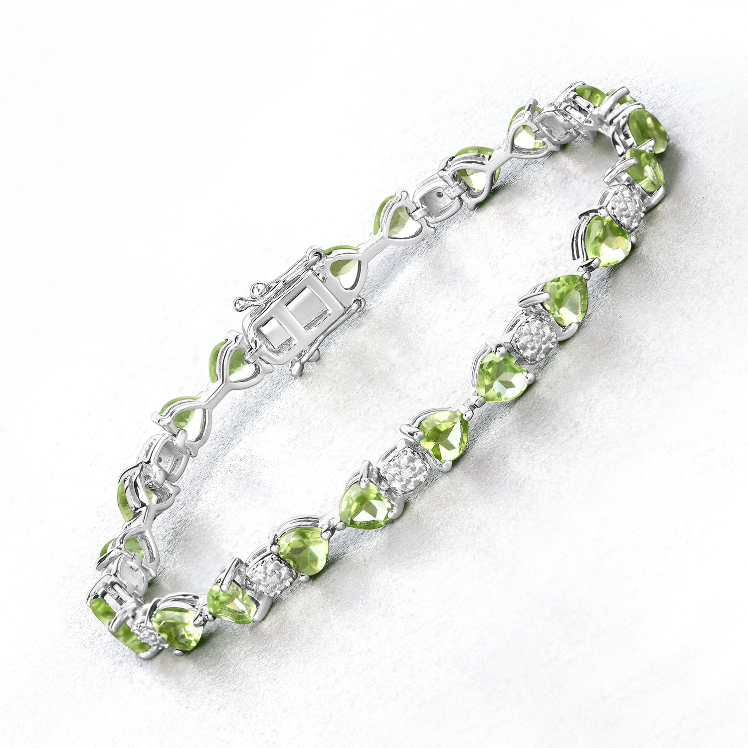 9.78 Carat Genuine Peridot and White Diamond .925 Sterling Silver Bracelet
