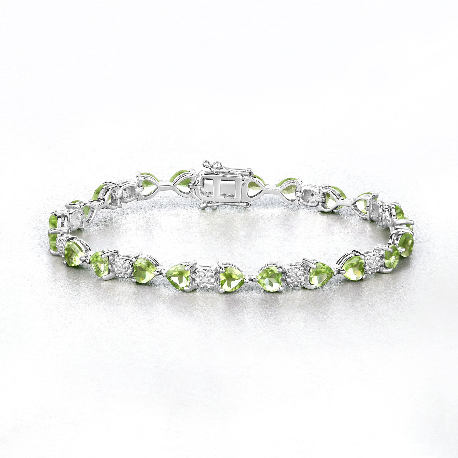 9.78 Carat Genuine Peridot and White Diamond .925 Sterling Silver Bracelet