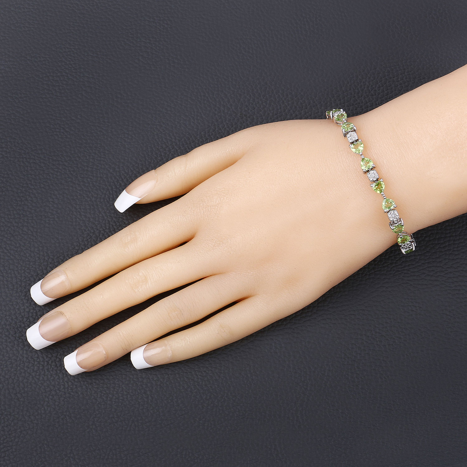 9.78 Carat Genuine Peridot and White Diamond .925 Sterling Silver Bracelet