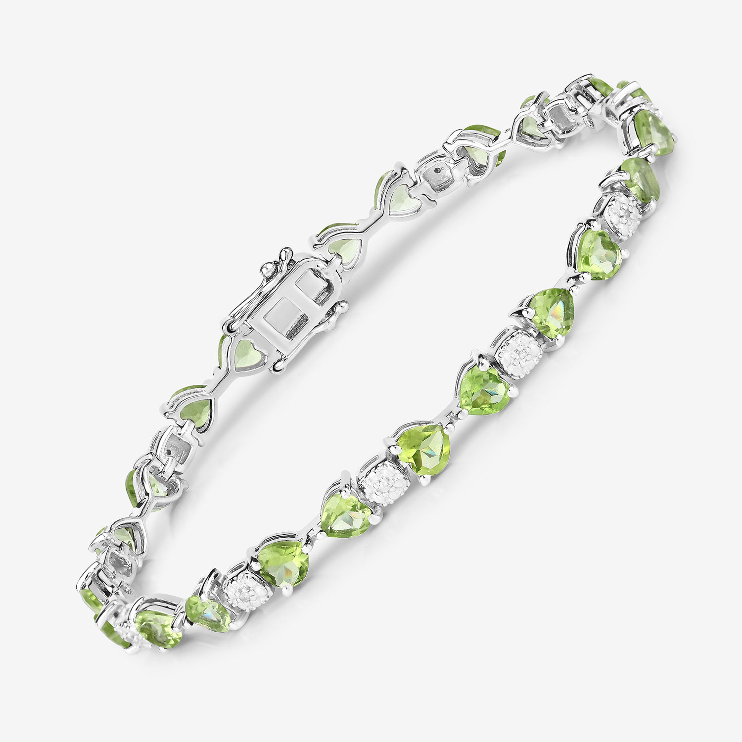 9.78 Carat Genuine Peridot and White Diamond .925 Sterling Silver Bracelet