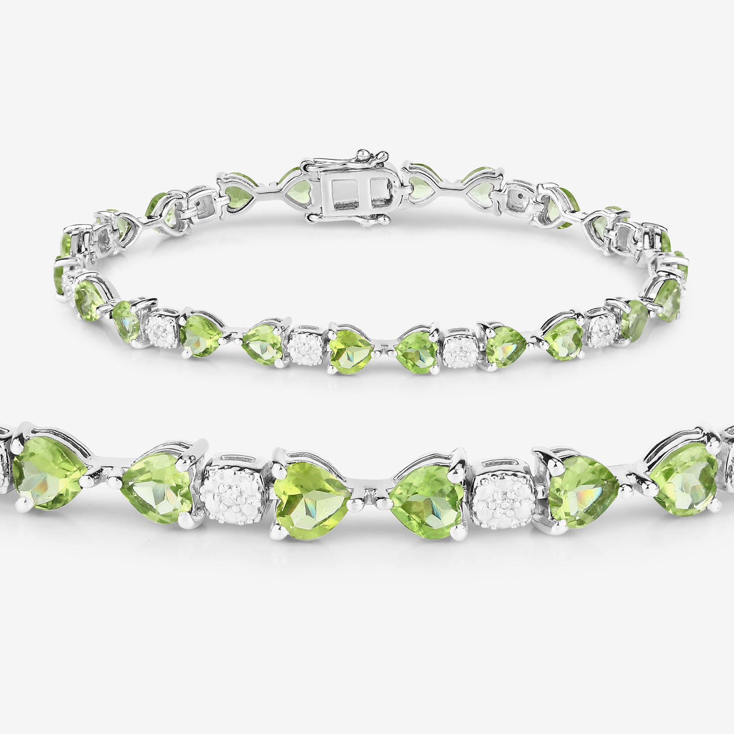 9.78 Carat Genuine Peridot and White Diamond .925 Sterling Silver Bracelet