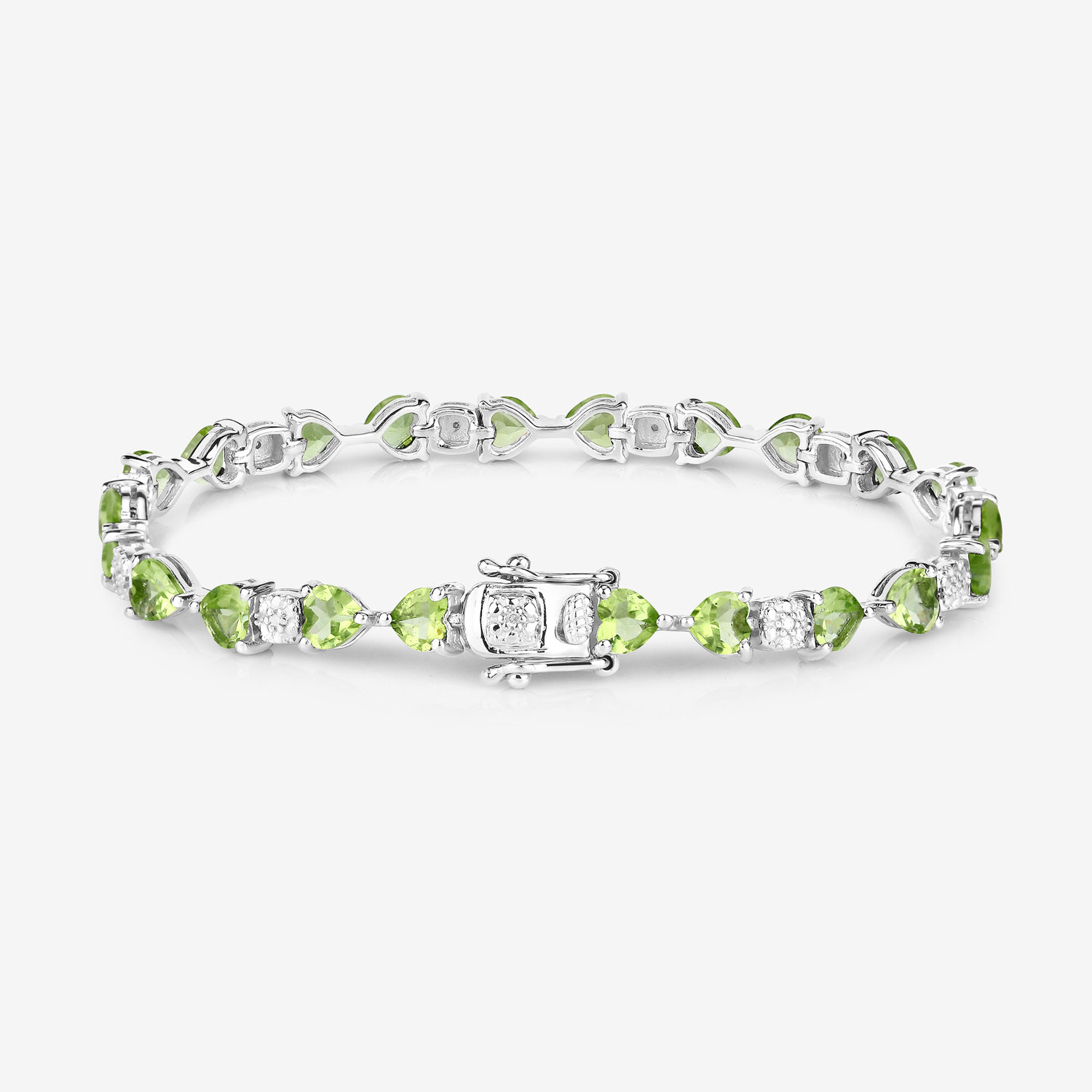 9.78 Carat Genuine Peridot and White Diamond .925 Sterling Silver Bracelet