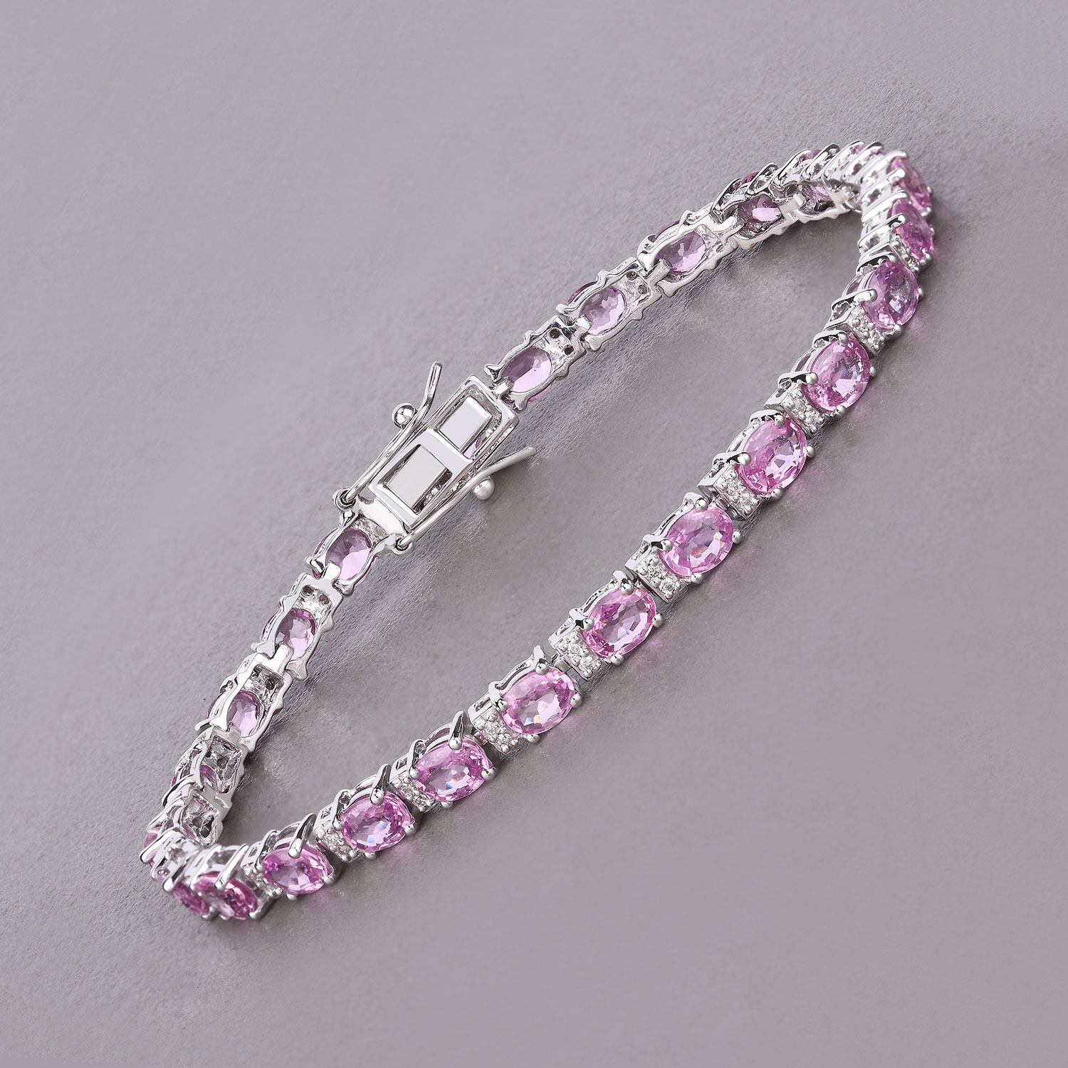 8.73 Carat Genuine Pink Sapphire and White Diamond 14K White Gold Bracelet