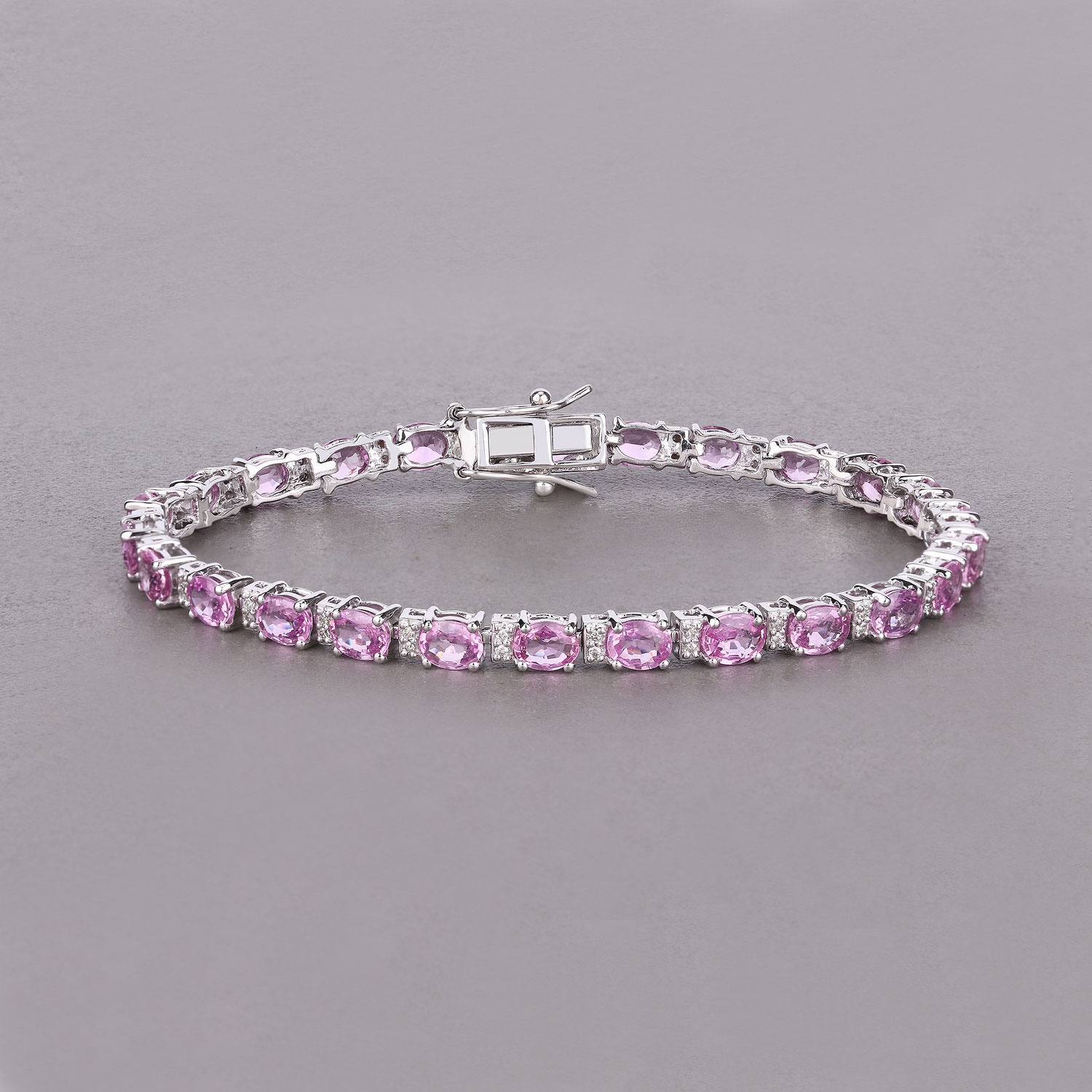 8.73 Carat Genuine Pink Sapphire and White Diamond 14K White Gold Bracelet