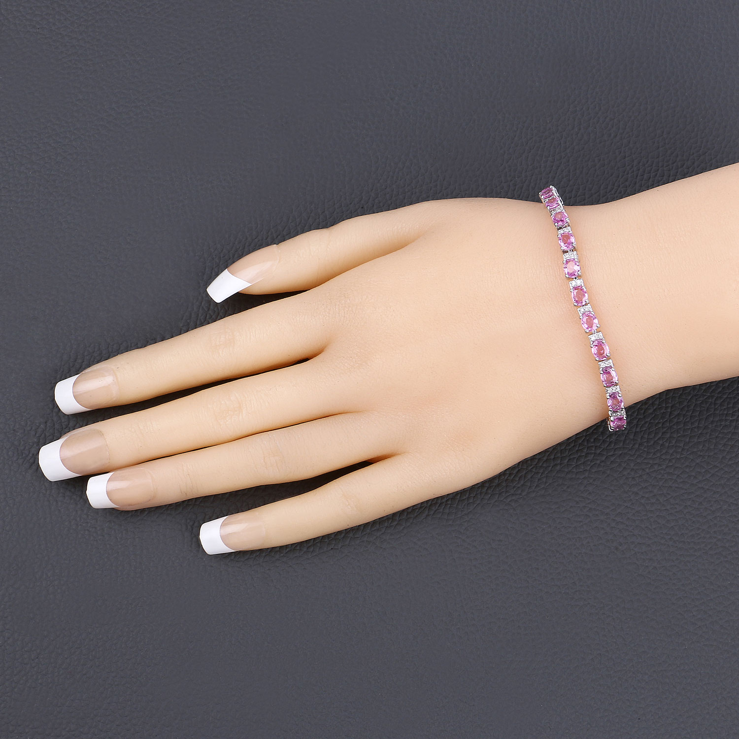 8.73 Carat Genuine Pink Sapphire and White Diamond 14K White Gold Bracelet