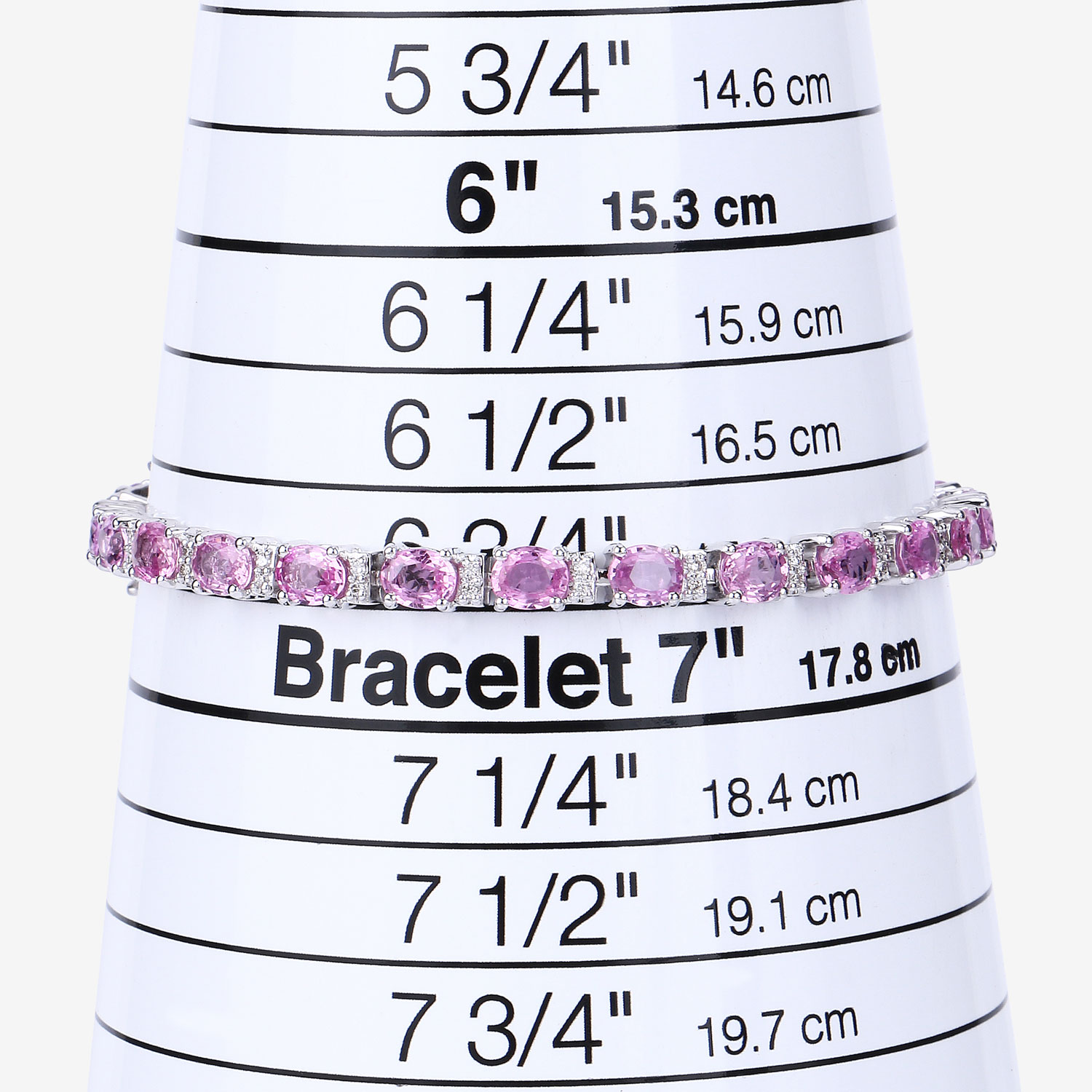 8.73 Carat Genuine Pink Sapphire and White Diamond 14K White Gold Bracelet