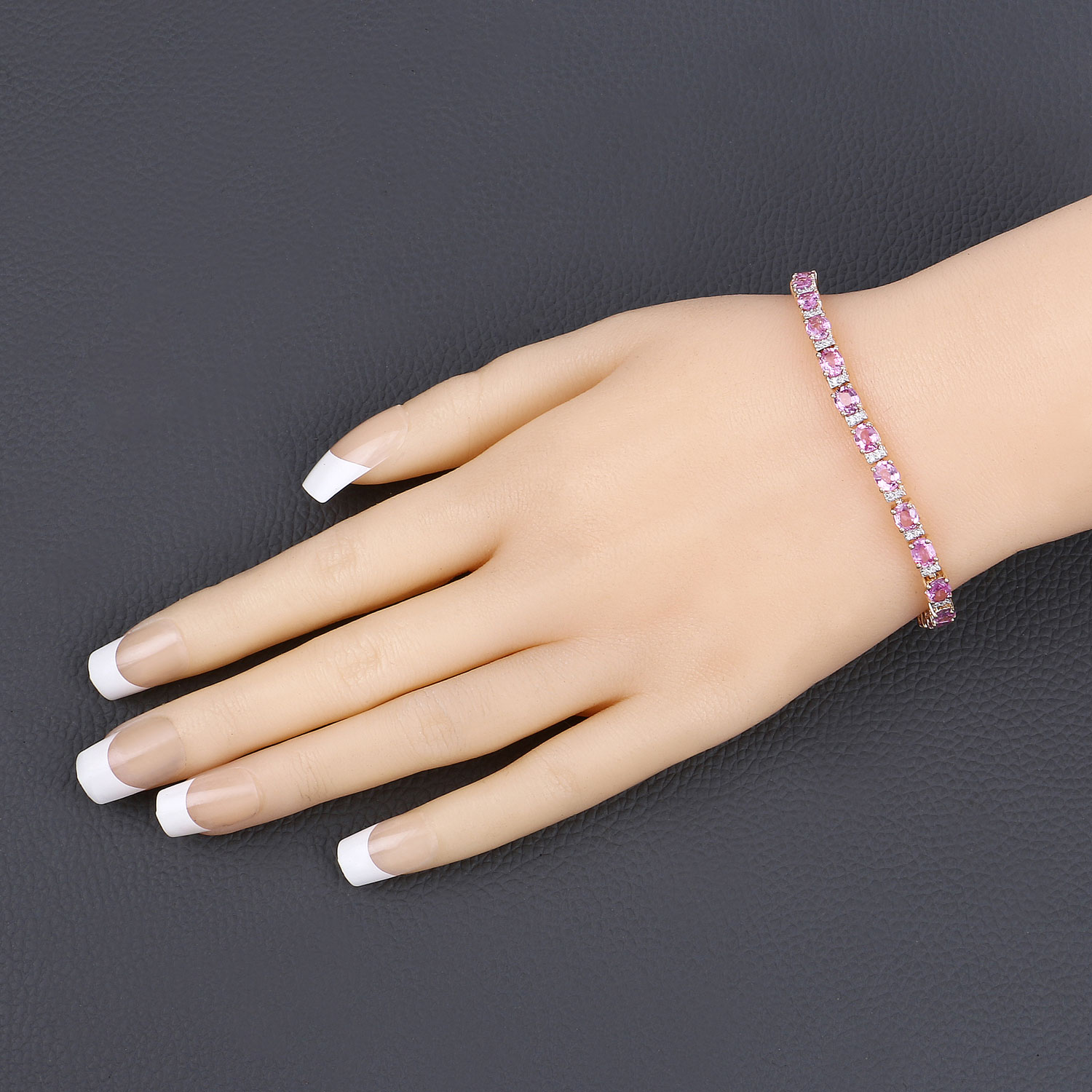 9.08 Carat Genuine Pink Sapphire and White Diamond 14K Yellow Gold Bracelet