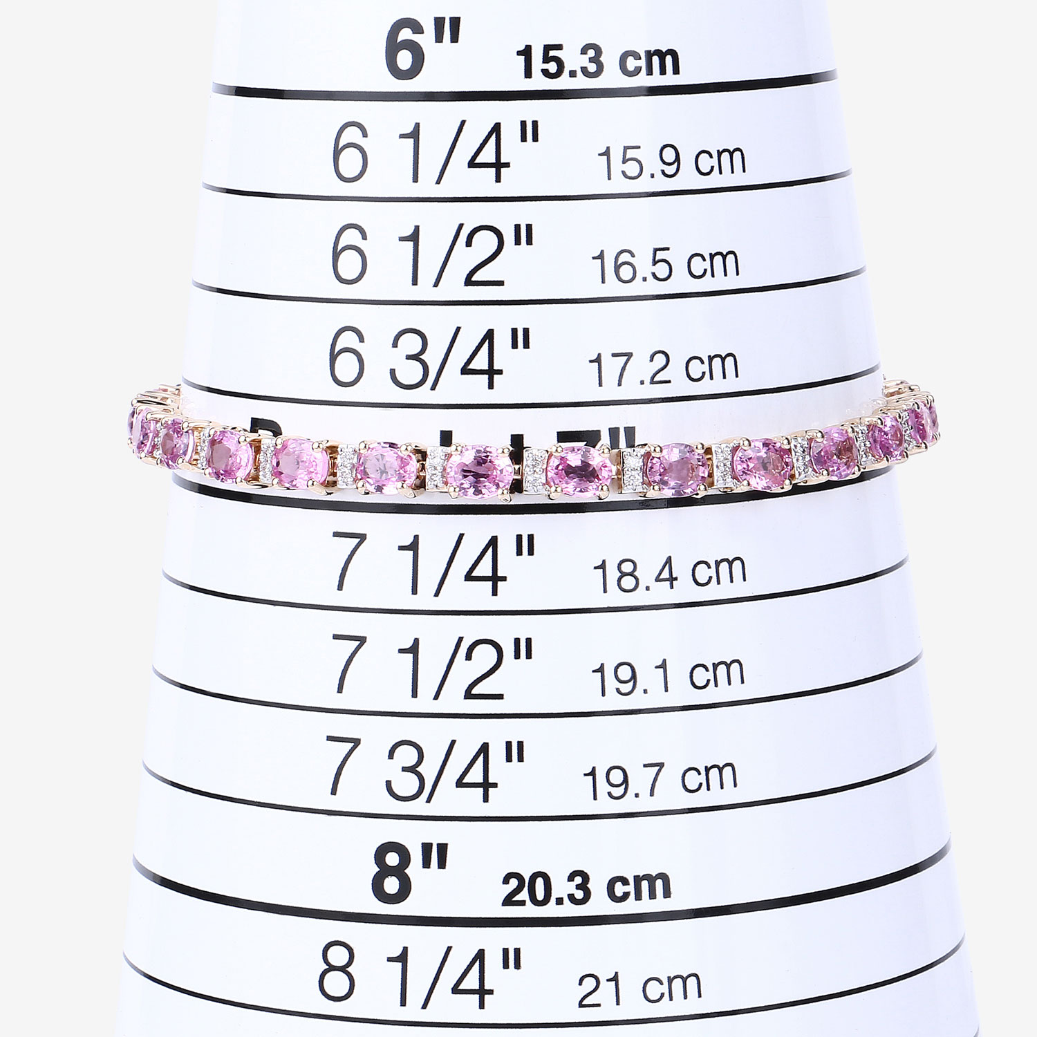 9.08 Carat Genuine Pink Sapphire and White Diamond 14K Yellow Gold Bracelet