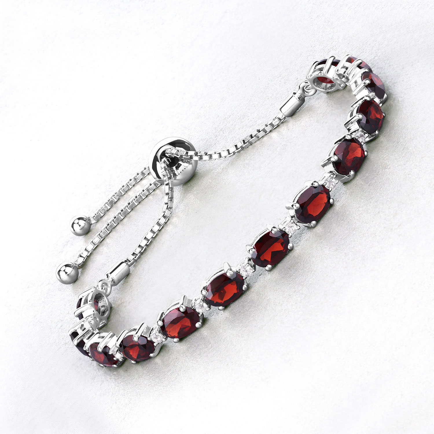 11.53 Carat Genuine Garnet and White Topaz .925 Sterling Silver Bracelet