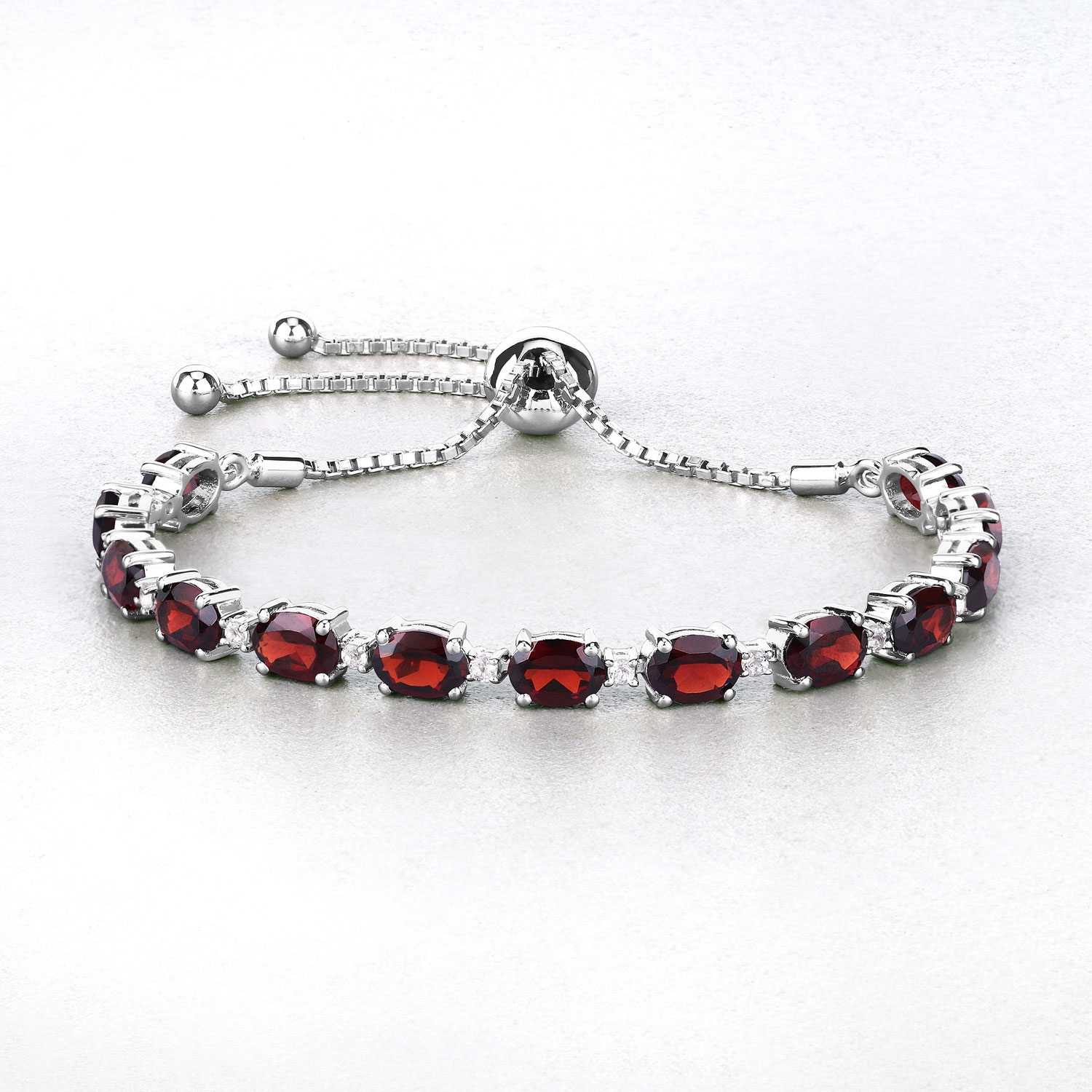 11.53 Carat Genuine Garnet and White Topaz .925 Sterling Silver Bracelet