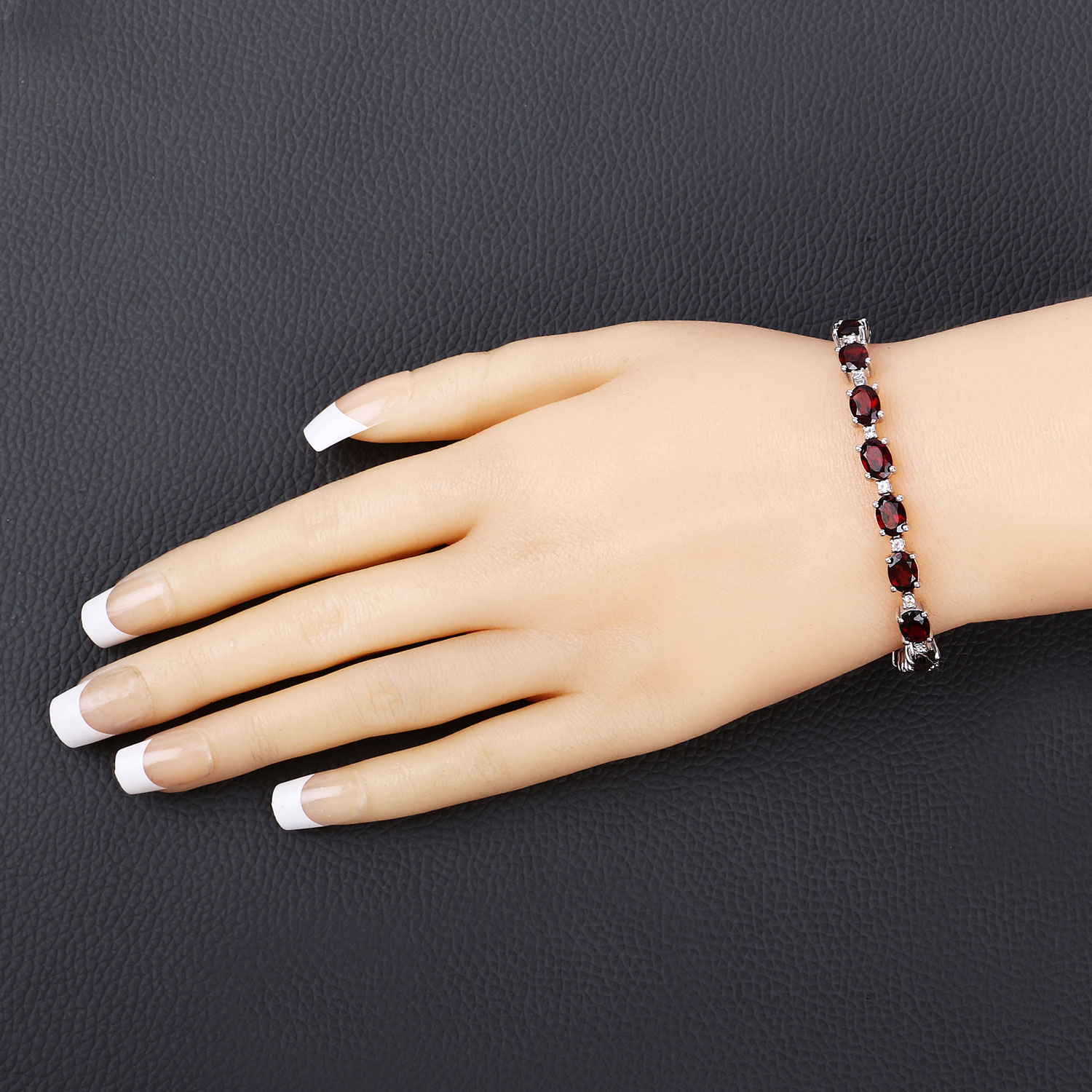 11.53 Carat Genuine Garnet and White Topaz .925 Sterling Silver Bracelet