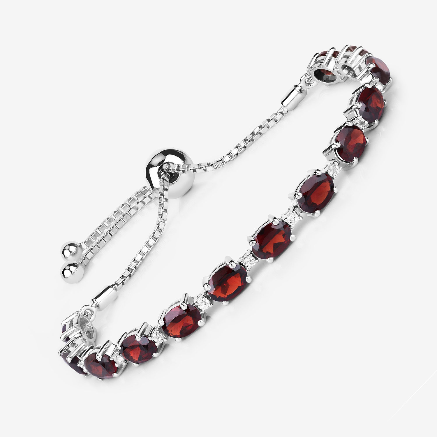 11.53 Carat Genuine Garnet and White Topaz .925 Sterling Silver Bracelet