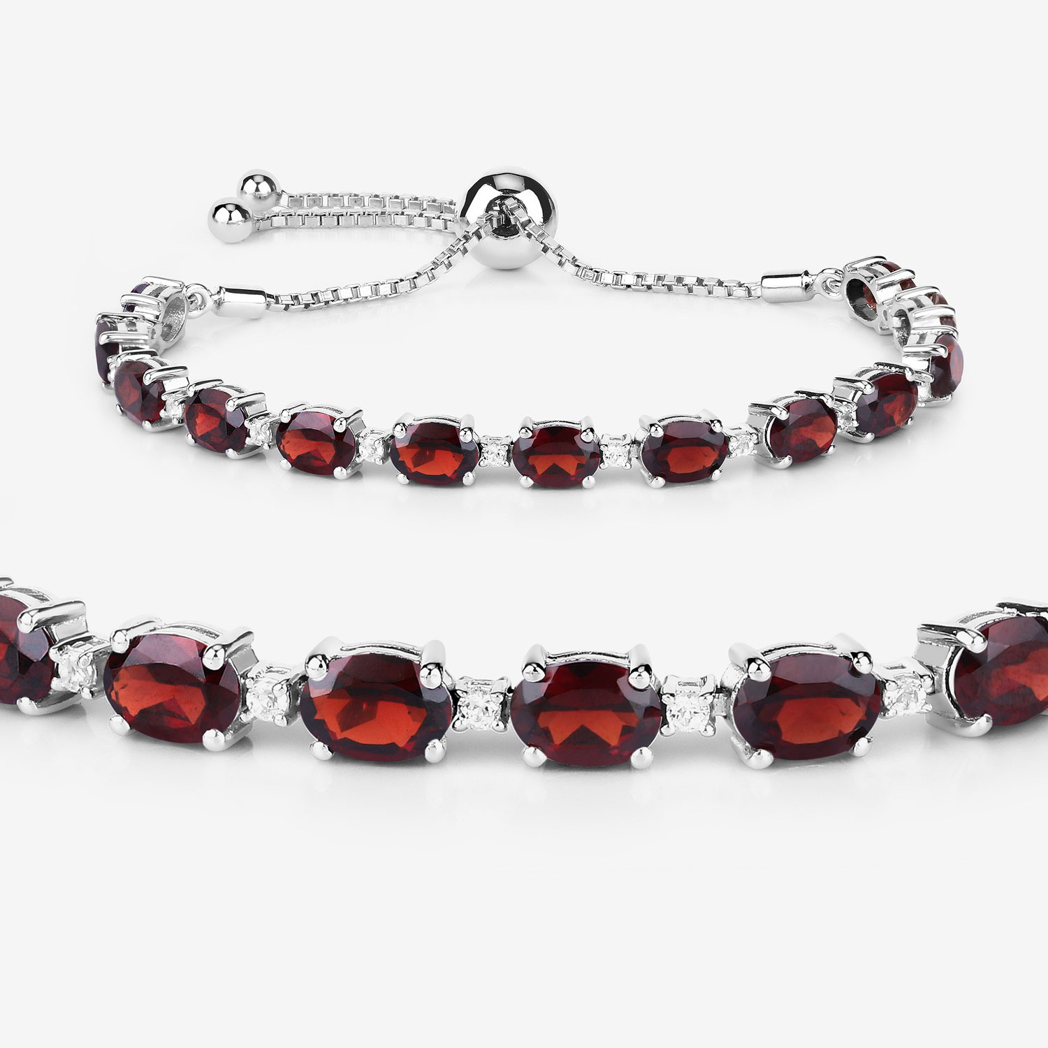 11.53 Carat Genuine Garnet and White Topaz .925 Sterling Silver Bracelet