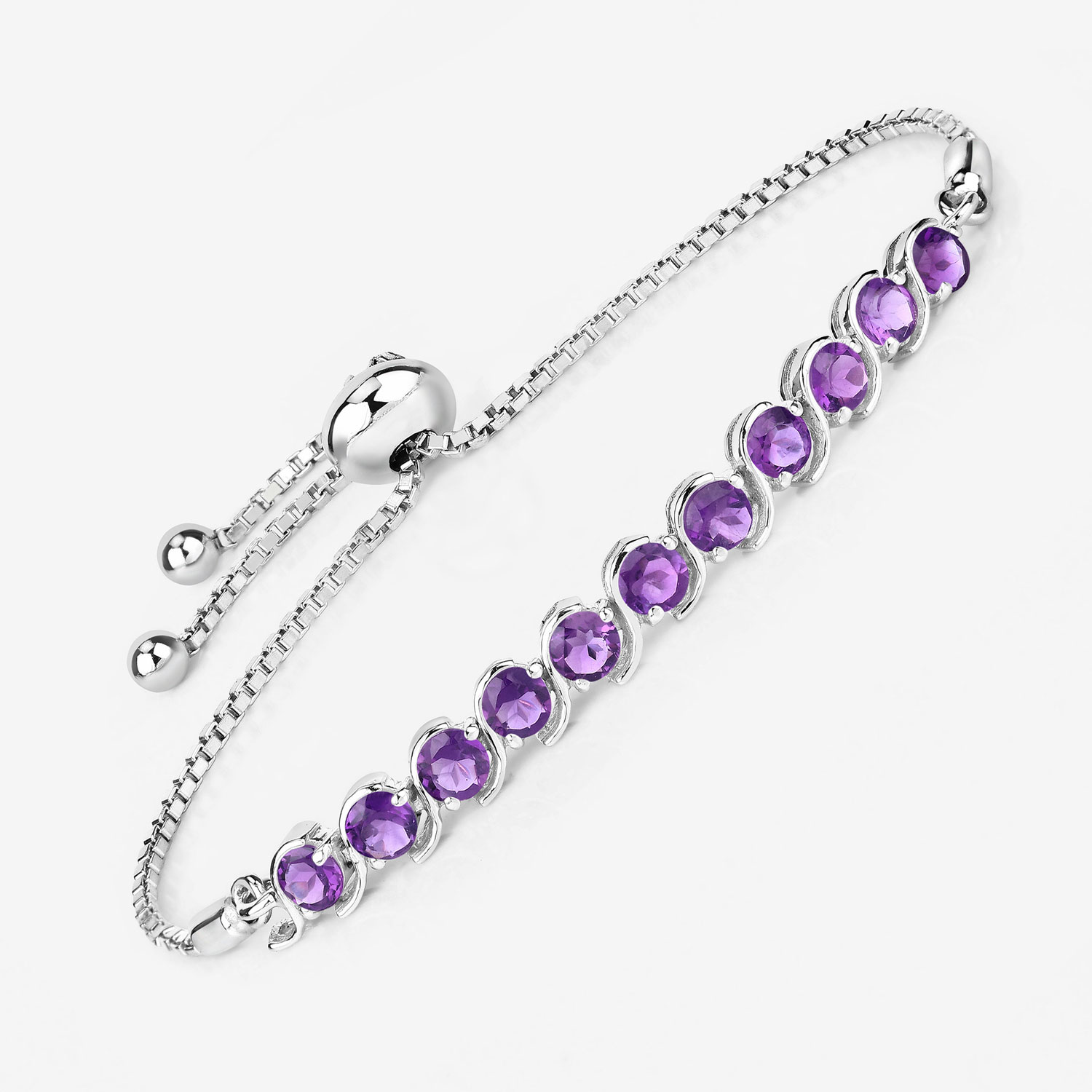 2.64 Carat Genuine Amethyst .925 Sterling Silver Bracelet