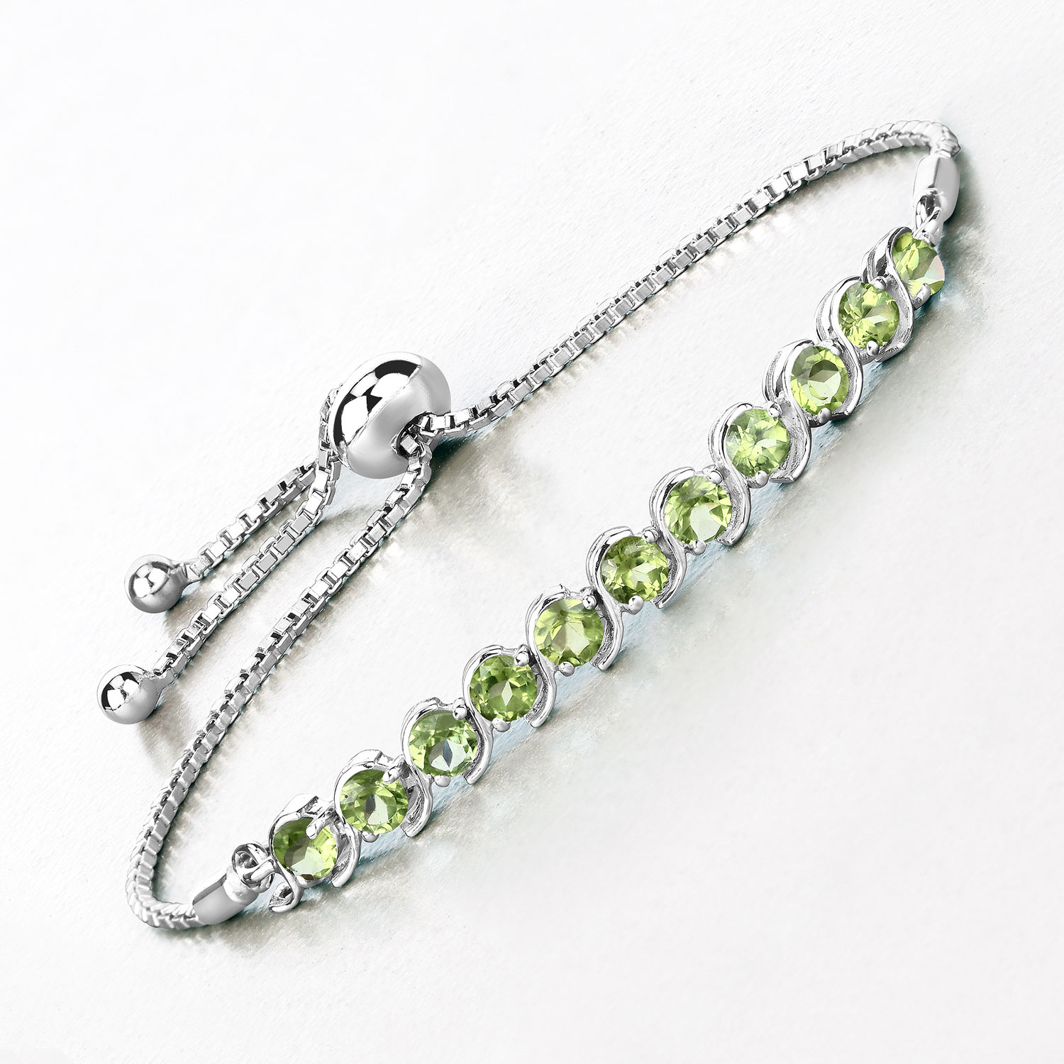 2.64 Carat Genuine Peridot .925 Sterling Silver Bracelet