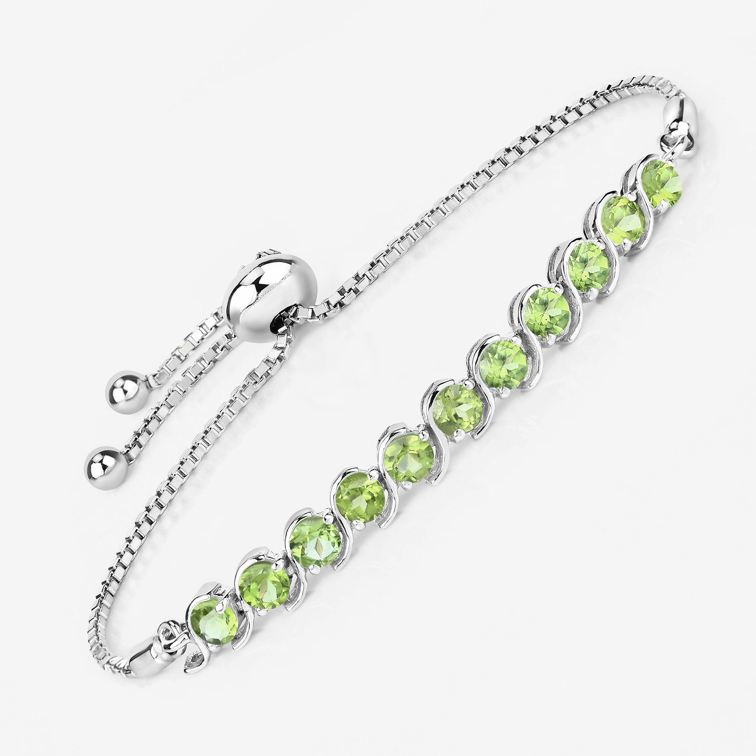2.64 Carat Genuine Peridot .925 Sterling Silver Bracelet