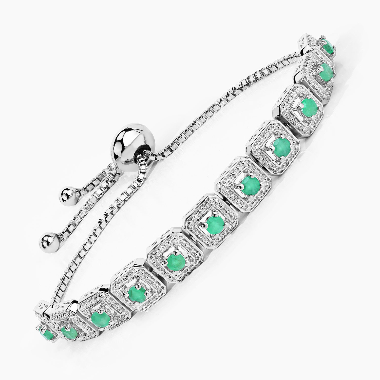 1.10 Carat Genuine Emerald .925 Sterling Silver Bracelet