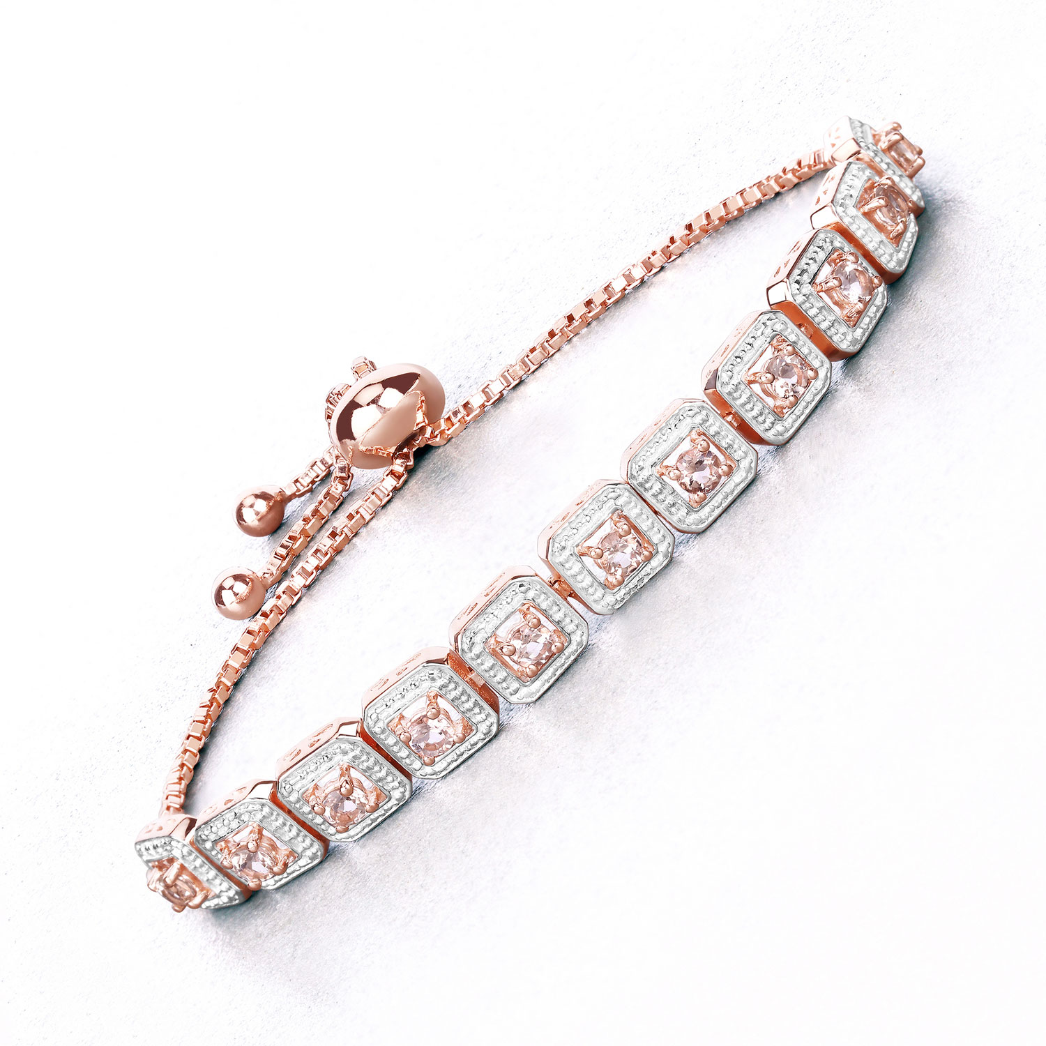0.99 Carat Genuine Morganite .925 Sterling Silver Bracelet