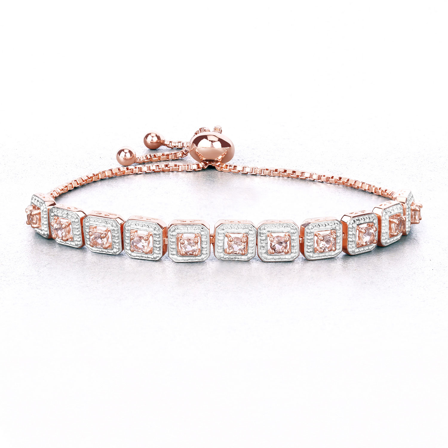 0.99 Carat Genuine Morganite .925 Sterling Silver Bracelet
