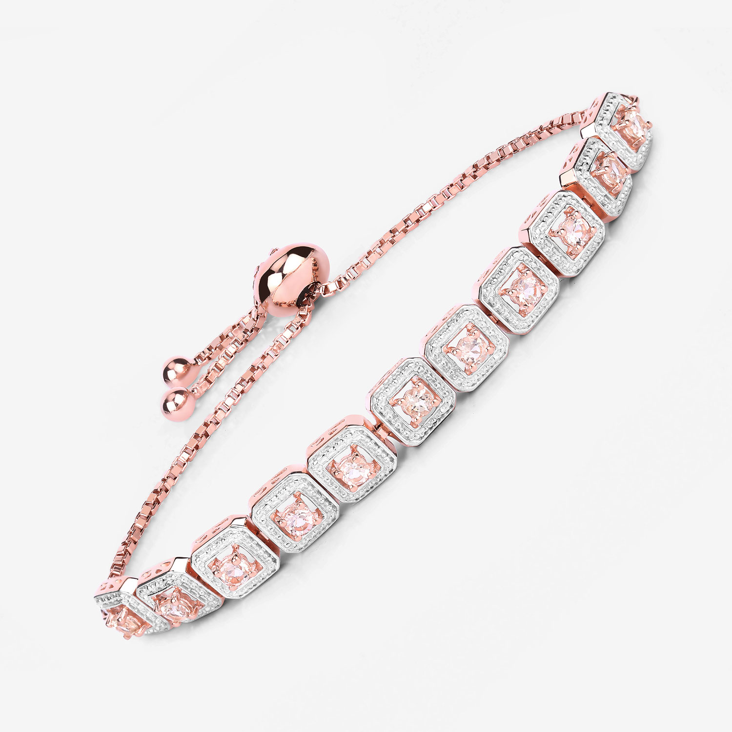 0.99 Carat Genuine Morganite .925 Sterling Silver Bracelet