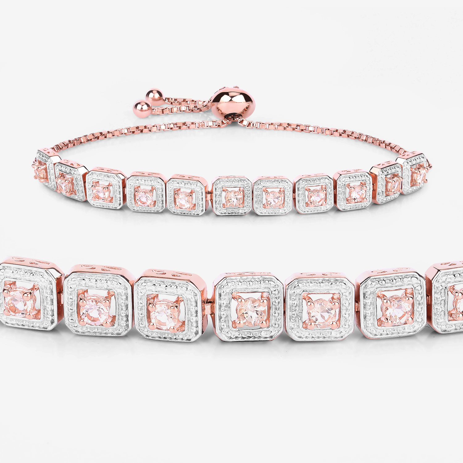 0.99 Carat Genuine Morganite .925 Sterling Silver Bracelet