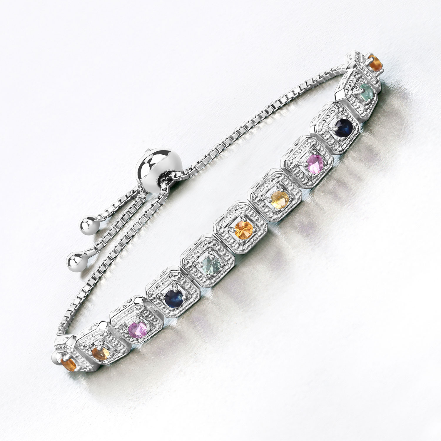 1.21 Carat Genuine Multi Sapphire .925 Sterling Silver Bracelet