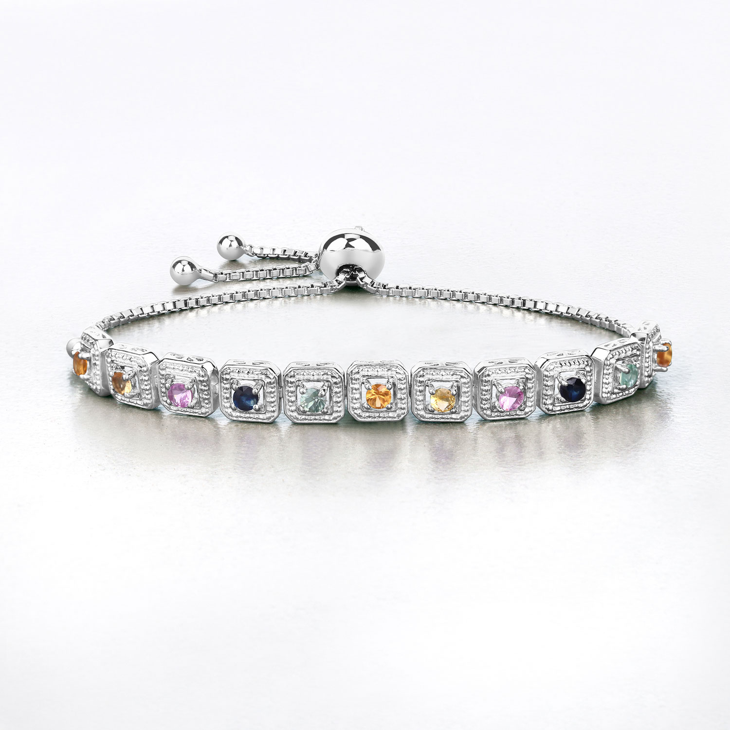 1.21 Carat Genuine Multi Sapphire .925 Sterling Silver Bracelet