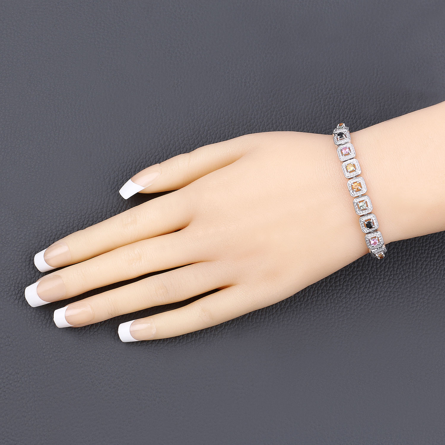1.21 Carat Genuine Multi Sapphire .925 Sterling Silver Bracelet