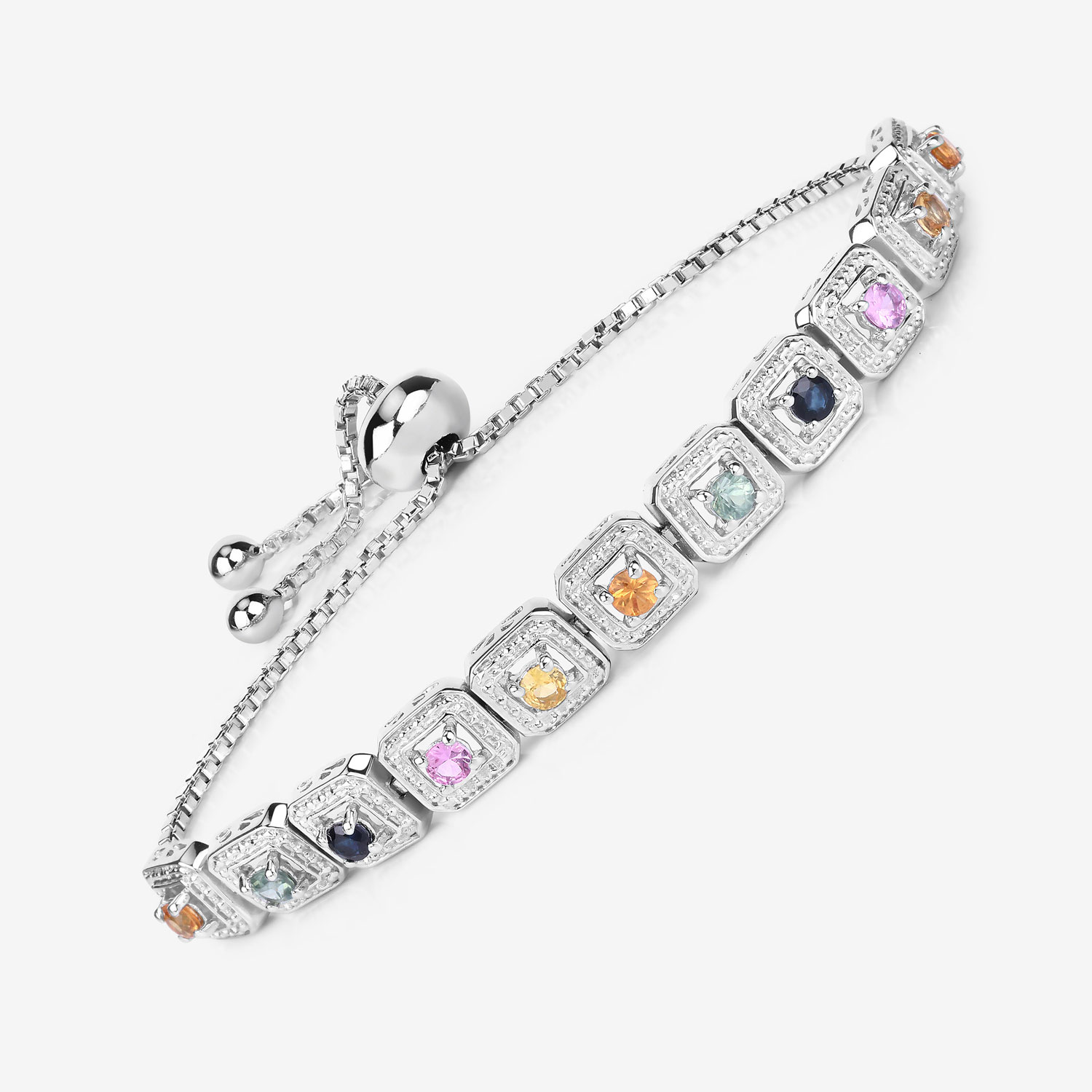 1.21 Carat Genuine Multi Sapphire .925 Sterling Silver Bracelet
