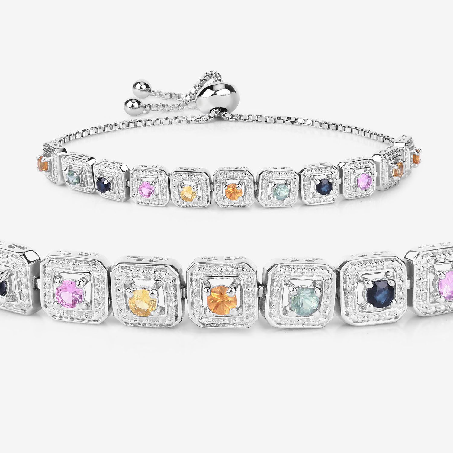 1.21 Carat Genuine Multi Sapphire .925 Sterling Silver Bracelet