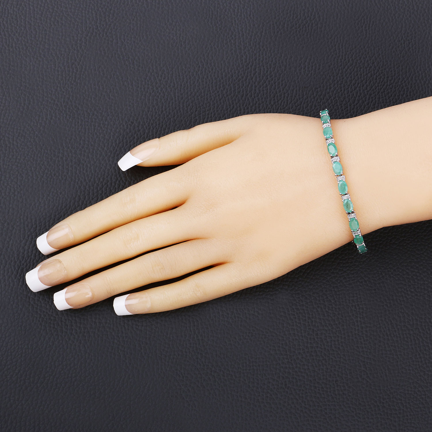 4.98 Carat Genuine Emerald and White Topaz .925 Sterling Silver Bracelet