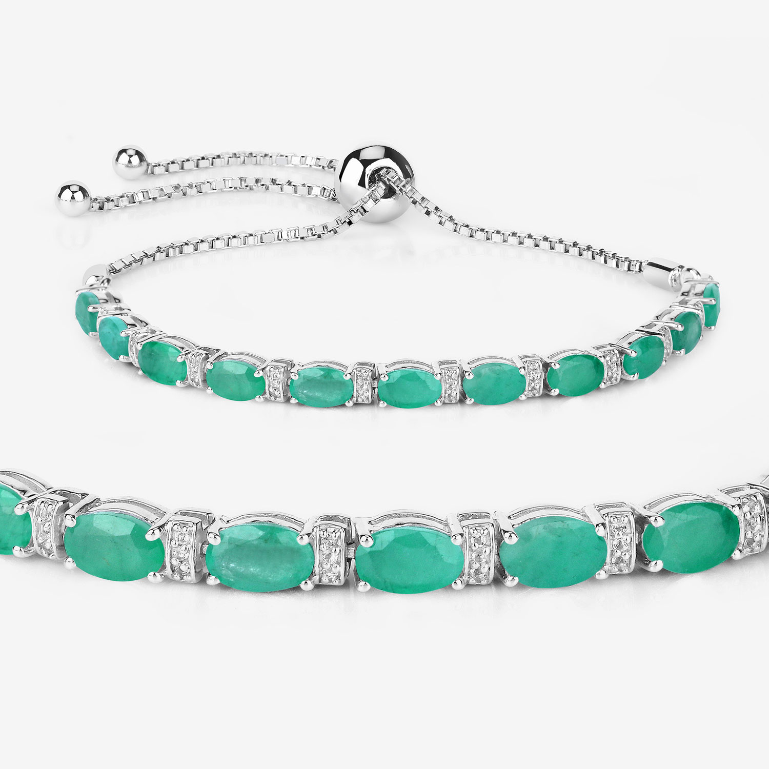 4.98 Carat Genuine Emerald and White Topaz .925 Sterling Silver Bracelet