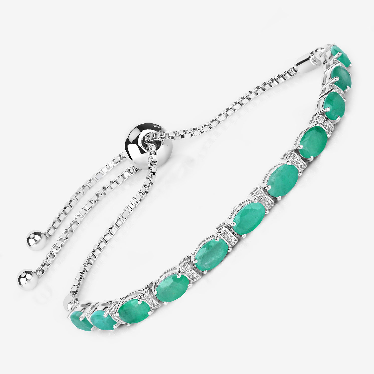 4.98 Carat Genuine Emerald and White Topaz .925 Sterling Silver Bracelet