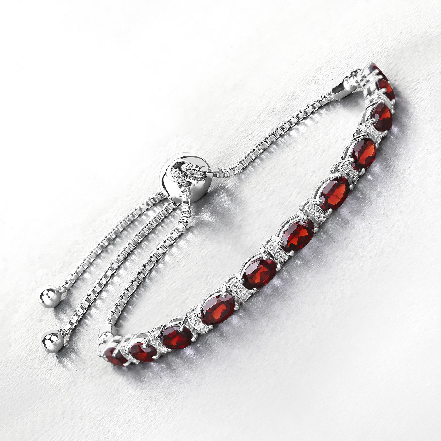 5.75 Carat Genuine Garnet and White Topaz .925 Sterling Silver Bracelet