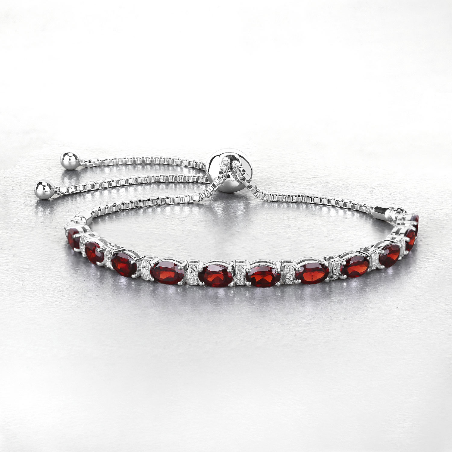 5.75 Carat Genuine Garnet and White Topaz .925 Sterling Silver Bracelet