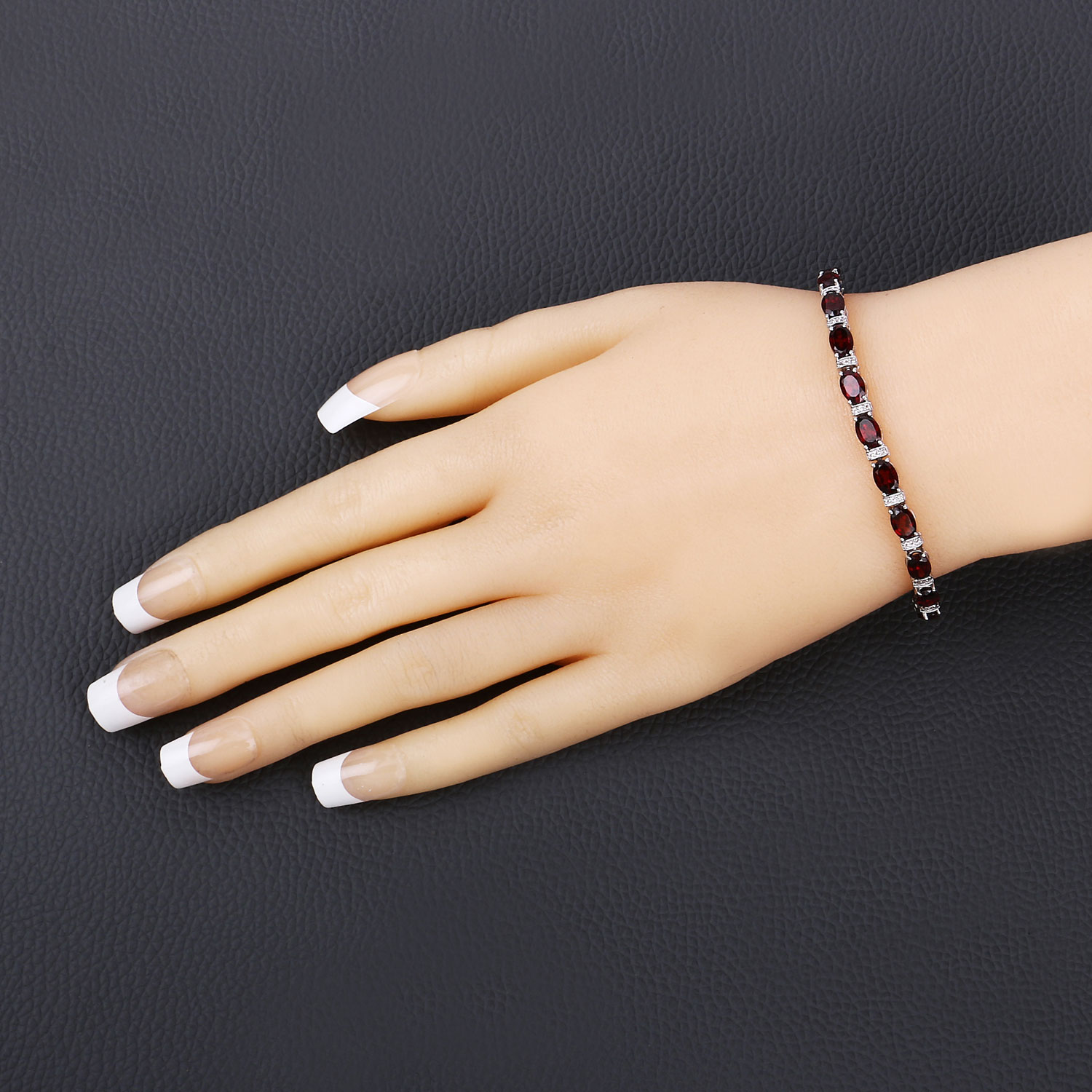 5.75 Carat Genuine Garnet and White Topaz .925 Sterling Silver Bracelet