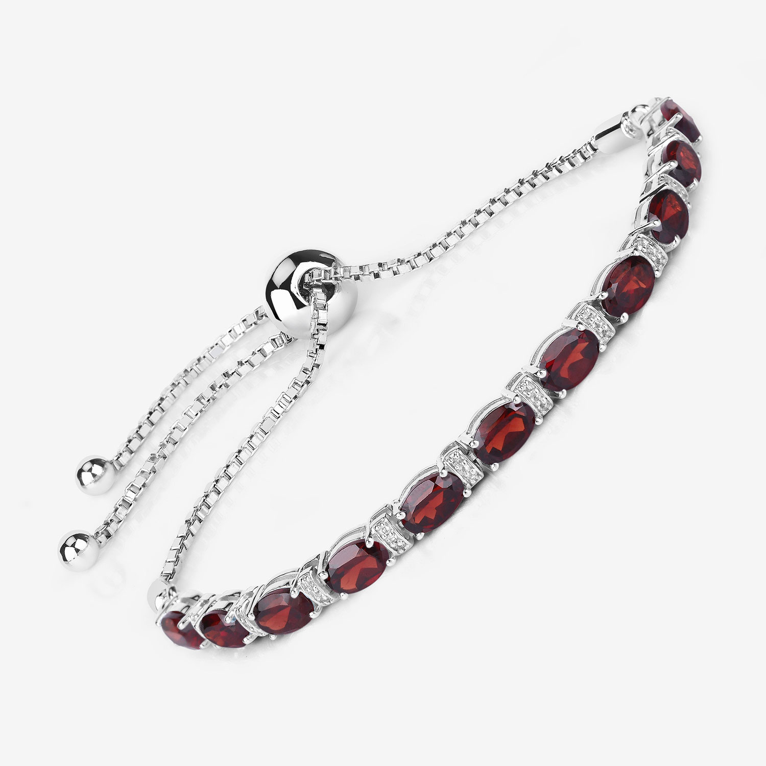 5.75 Carat Genuine Garnet and White Topaz .925 Sterling Silver Bracelet