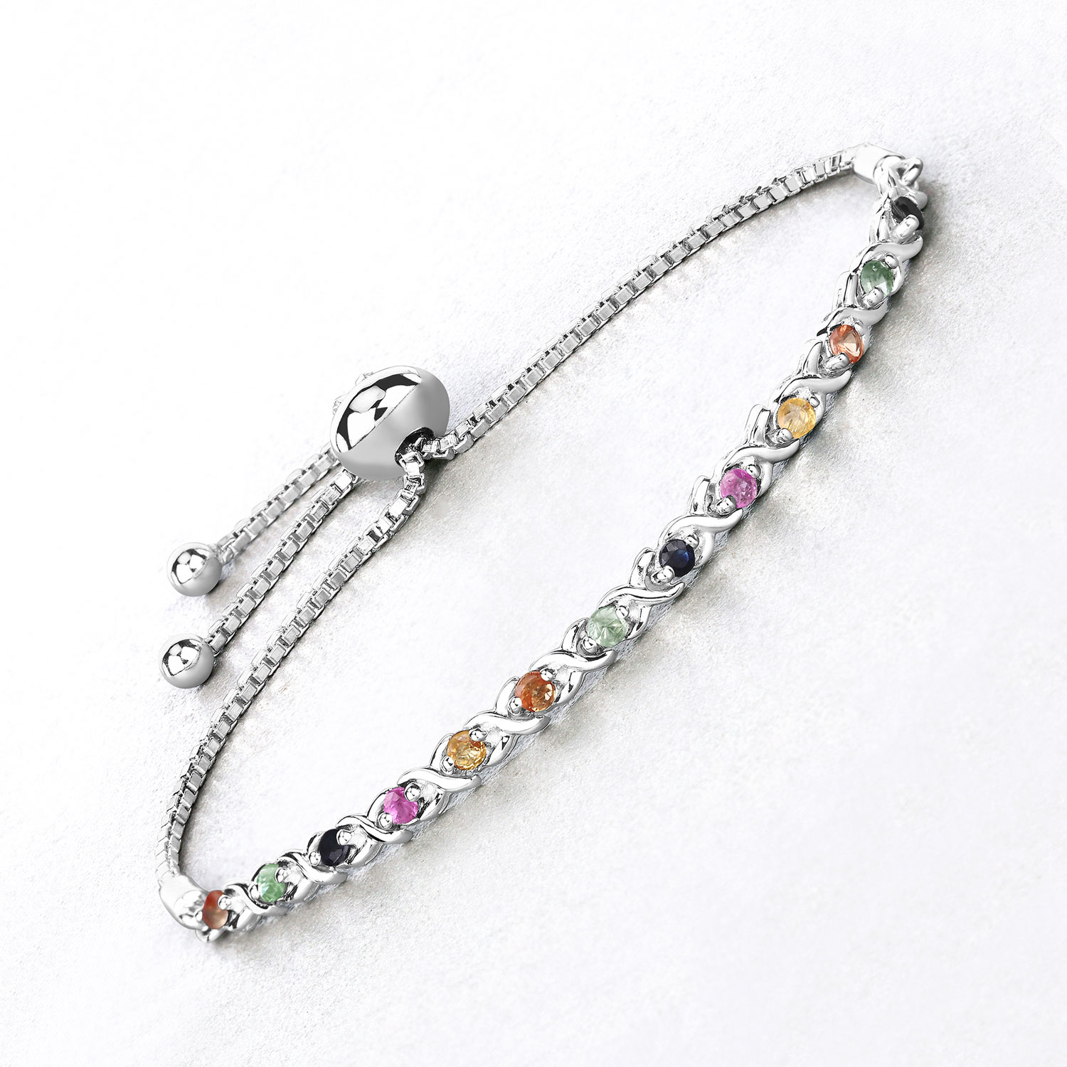 0.88 Carat Genuine Multi Sapphire .925 Sterling Silver Bracelet